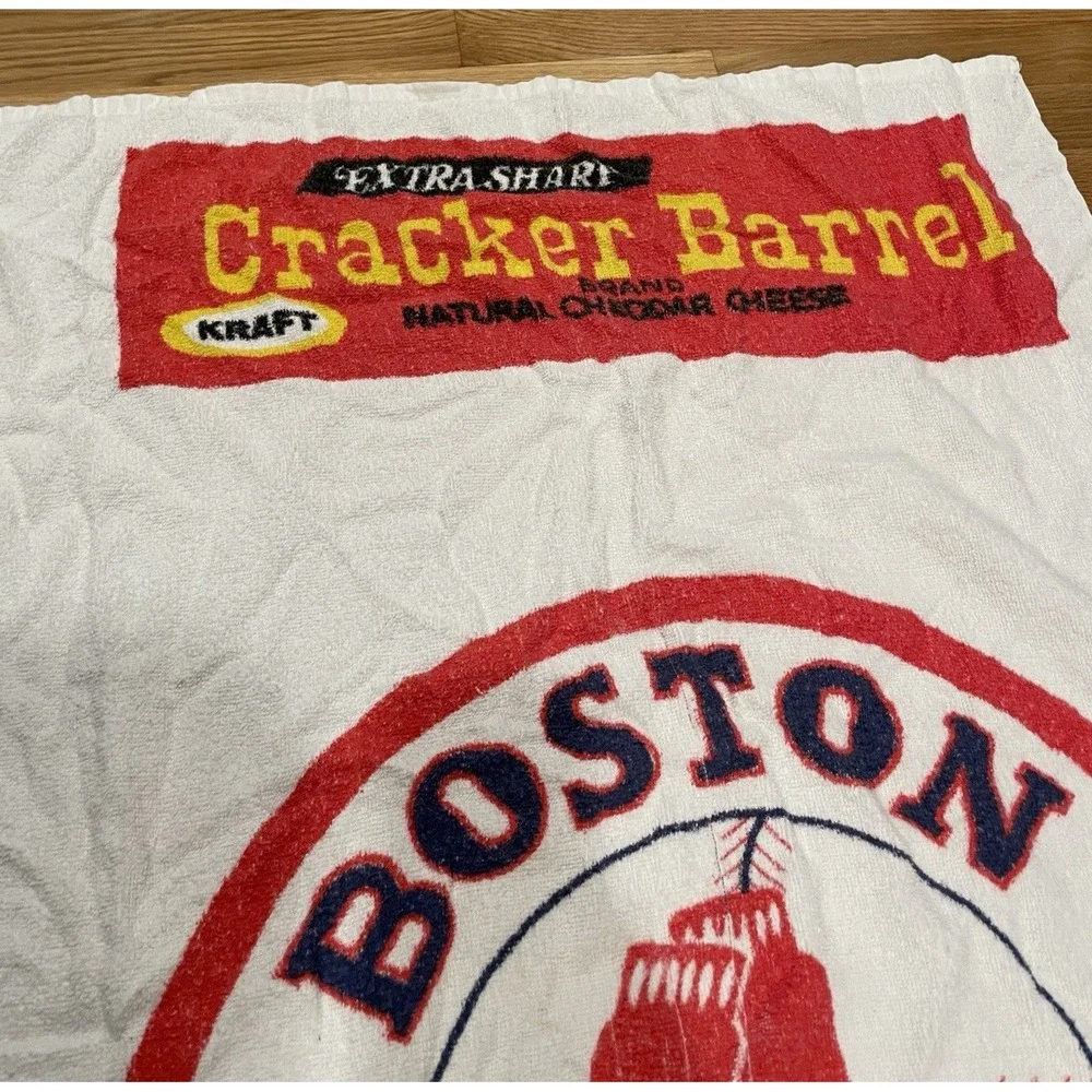 Vtg‎ Boston Red Sox Beach Towel Cracker Barrel Cheese Kraft White Cotton Promo